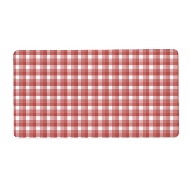Etiqueta Patrón de comprobación de Gingham. Rojo y blanco. (Frente)