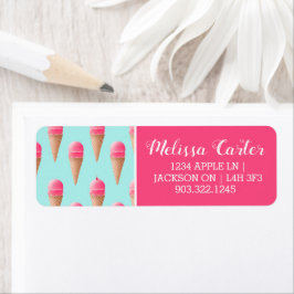 Etiqueta Patrón de cono de helado de fresa rosa