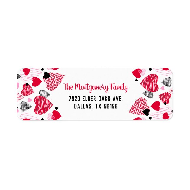 Etiqueta Patrón de corazón rojo Valentine personalizado (Frente)