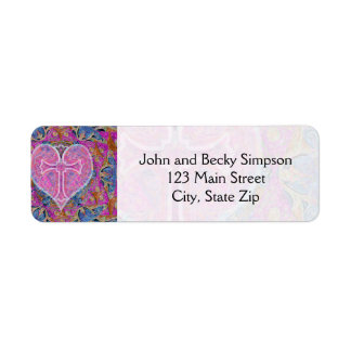 Etiqueta Patrón de cruz cardíaca en rosa