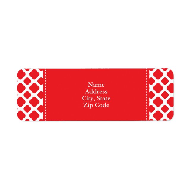 Etiqueta Patrón de cuatrefoil rojo personalizado (Frente)