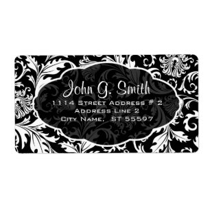 Etiqueta Patrón de Damasco Floral en blanco y negro - Plant