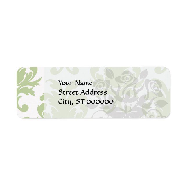 Etiqueta patrón de damasco grande de negrita verde sage (Frente)