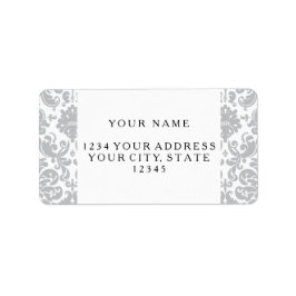 Etiqueta Patrón de Damasco gris y blanco elegante