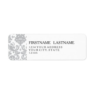 Etiqueta Patrón de Damasco gris y blanco elegante