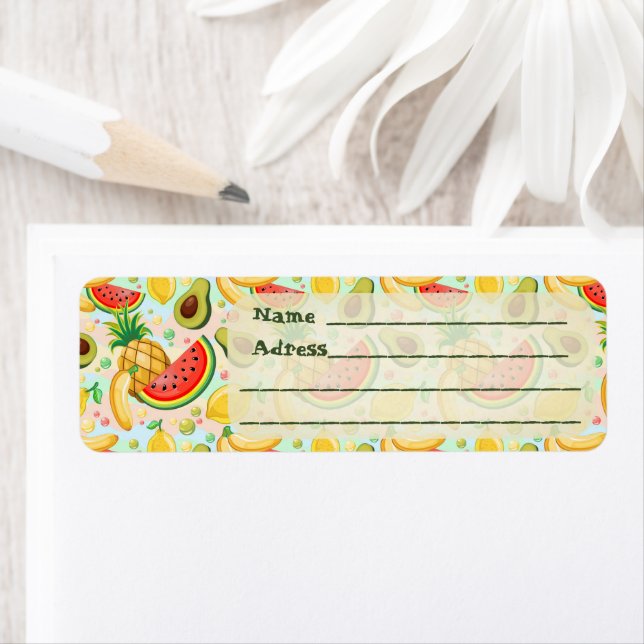 Etiqueta Patrón de frutas de verano fresco (In situ)