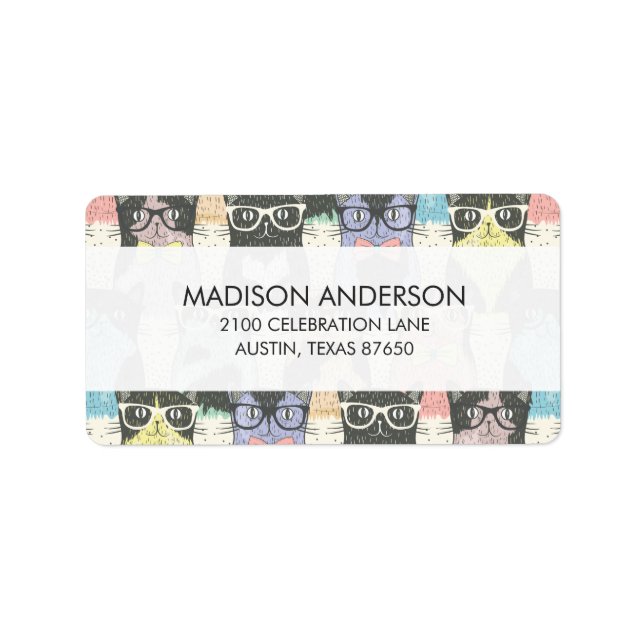 Etiqueta Patrón de gatos hipster (Frente)