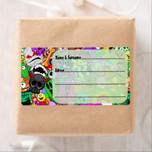 Etiqueta Patrón de Halloween de personajes adorables