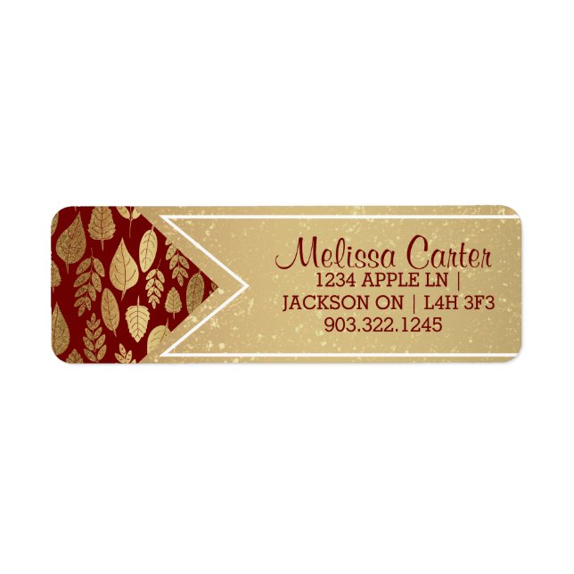 Etiqueta Patrón de hoja dorada y roja (Frente)