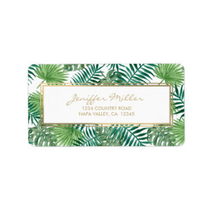 Etiqueta Patrón de hojas botánicas de follaje tropical.    