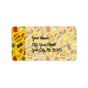 Etiqueta Patrón de iconos de comida rápida de color