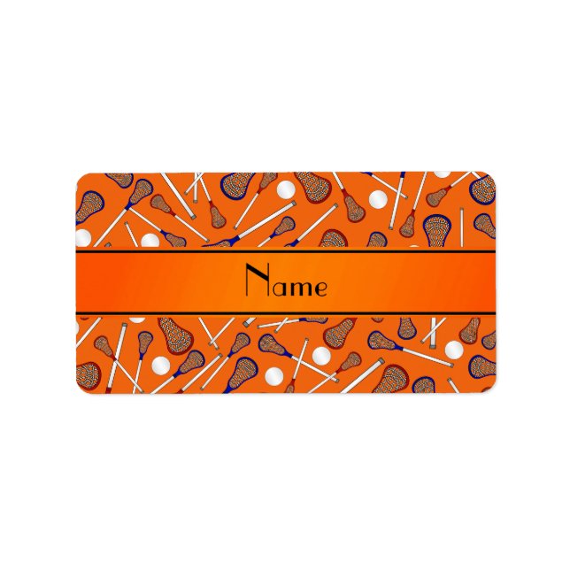 Etiqueta Patrón de lacrosse naranja de nombre personalizado (Frente)