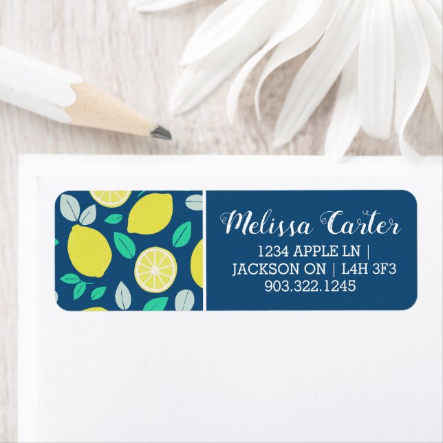 Etiqueta Patrón de limón de verano en azul marino (In situ)