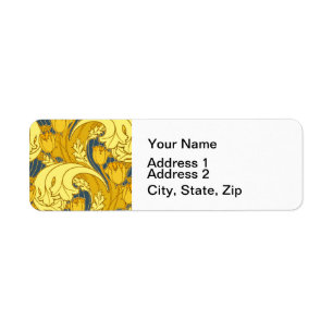 Etiqueta Patrón de oro azul tulipán negrita vintage