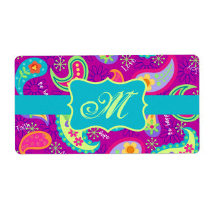 Etiqueta Patrón de paisley moderno turquesa magenta púrpura