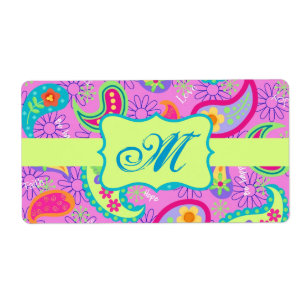 Etiqueta Patrón de paisley moderno verde magenta