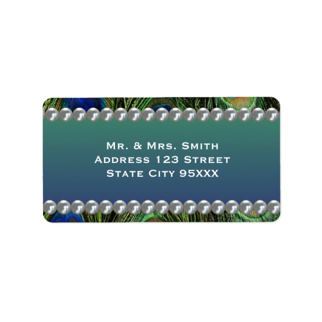 Etiqueta Patrón de pavo real con perlas (Frente)