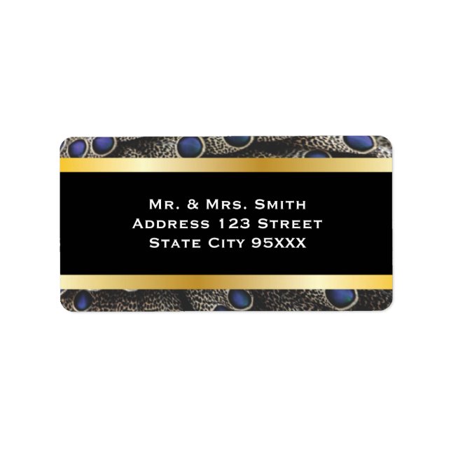 Etiqueta Patrón de pavo real y bandas de oro (Frente)