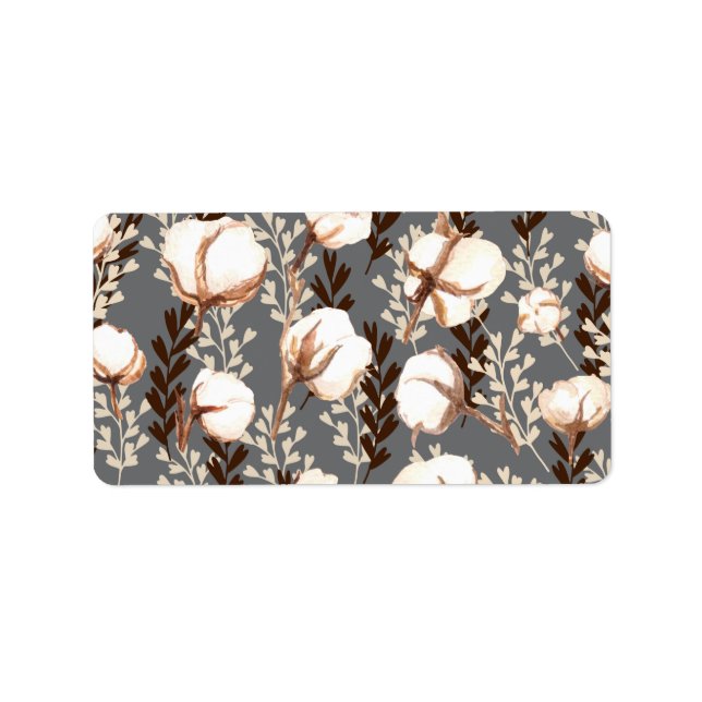 Etiqueta Patrón de planta de algodón Gris (Frente)