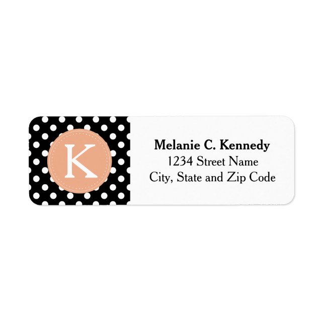 Etiqueta Patrón de puntos de polka blanco negro monogramado (Frente)