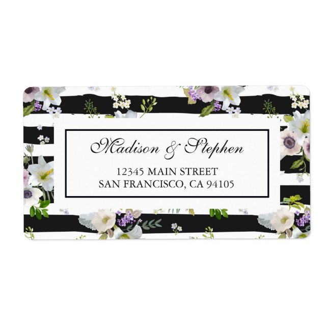 Etiqueta Patrón de rayas florales pintadas - Boda (Frente)