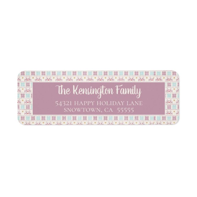 Etiqueta Patrón de suéter Pastel de Navidades Cuadros (Frente)