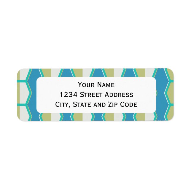Etiqueta Patrón del Hexágono Verde Azul Retro 70 (Frente)