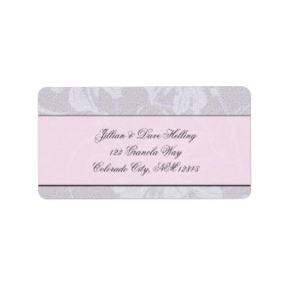 Etiqueta Patrón elegante de damasco rosa, gris y crema