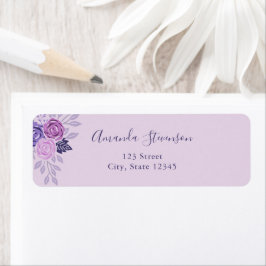 Etiqueta Patrón floral color agua morado y rosa