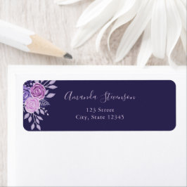 Etiqueta Patrón floral color agua morado y rosa