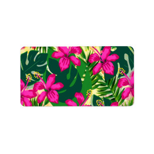Etiqueta Patrón floral de estilo hawaiano tropical