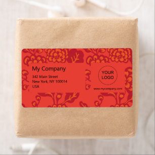 Etiqueta Patrón floral rojo y Naranja vibrante y audaz