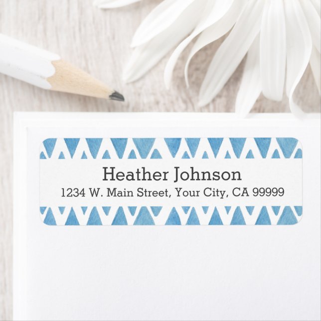 Etiqueta Patrón geométrico de acuarela azul Boho (In situ)