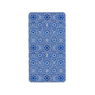 Etiqueta Patrón Geométrico de Azulejo Tradicionales en Azul
