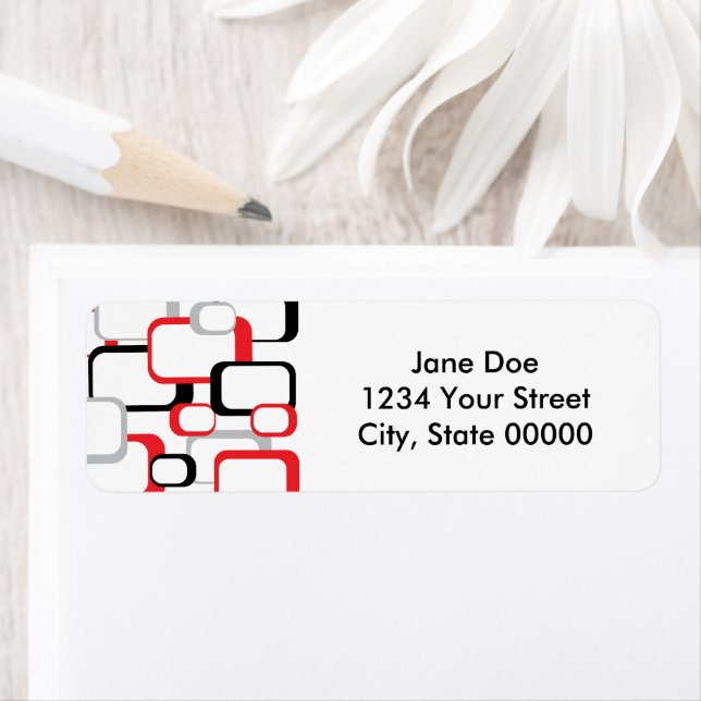 Etiqueta Patrón gris negro rojo cuadrado retro (In situ)