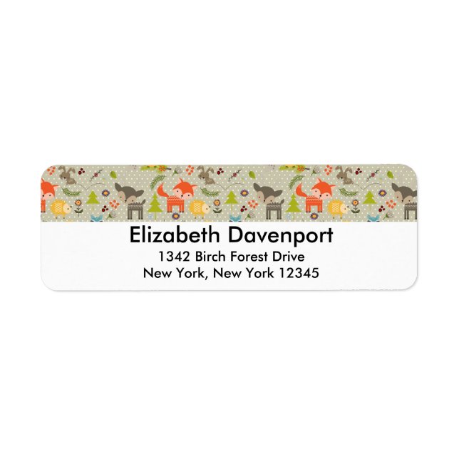 Etiqueta Patrón ilustrado de animales de bosque lindo (Frente)