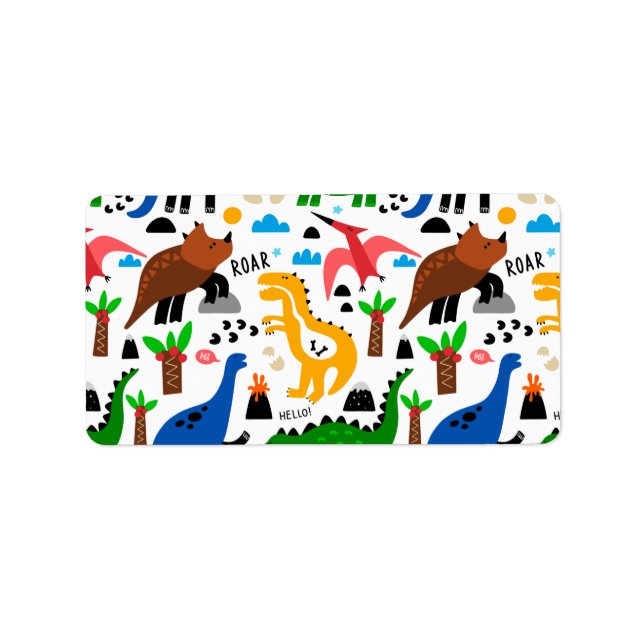 Etiqueta Patrón ininterrumpido de dinosaurios (Frente)