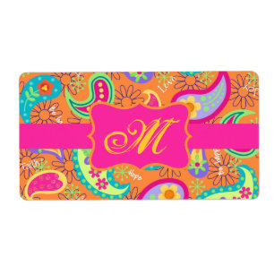 Etiqueta Patrón naranja moderno Paisley Whimsy