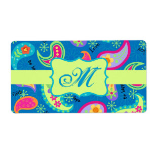 Etiqueta Patrón paisley moderno azul turquesa verde