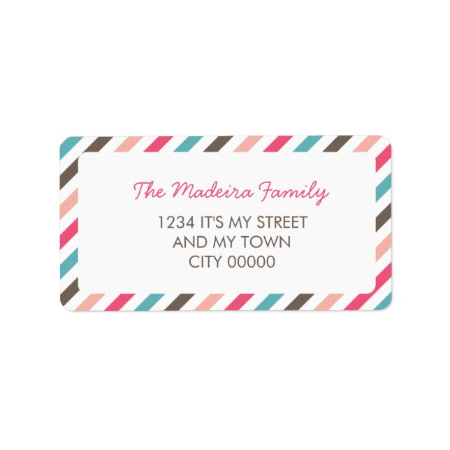Etiqueta Patrón rayado Azul Rosa Marrón Bandas diagonales (Frente)