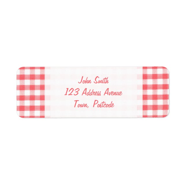 Etiqueta Patrón rojo de Gingham (Frente)