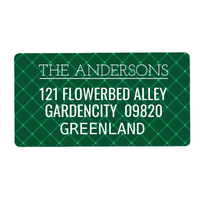 Etiqueta Patrón tradicional de cuadros verde oscuro (Frente)