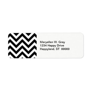 Etiqueta Patrón ZigZag de Chevron grande negro y blanco