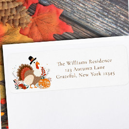 Etiqueta Pavo de Acción de Gracias con calabazas, otoño