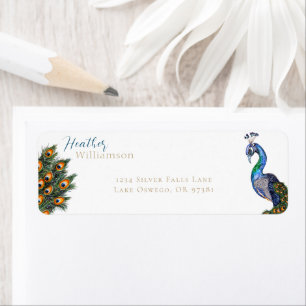 Etiqueta Pavo real elegante de acuarela