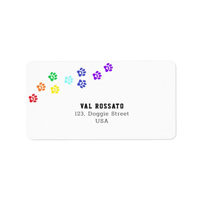 Etiqueta Paw de Perro Arcoiris (Frente)