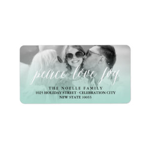 Etiqueta Peace Love Joy Script Holiday Photo Address Labels