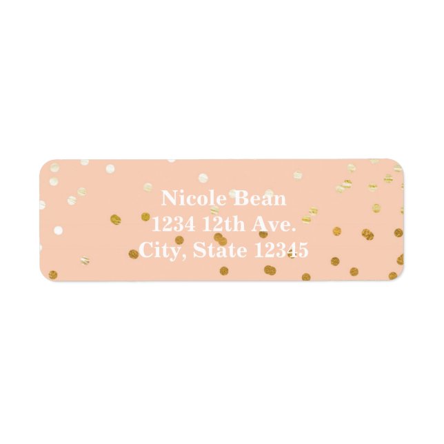 Etiqueta Peach & Gold Shiny Confetti Dots Moda moderna (Frente)