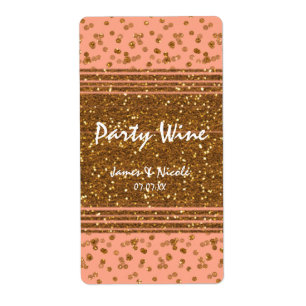Etiqueta Peachy Pink & Gold Confetti Dots Moda Vino