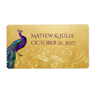 Etiqueta Peacock sobre la boda personalizada de oro Mini et